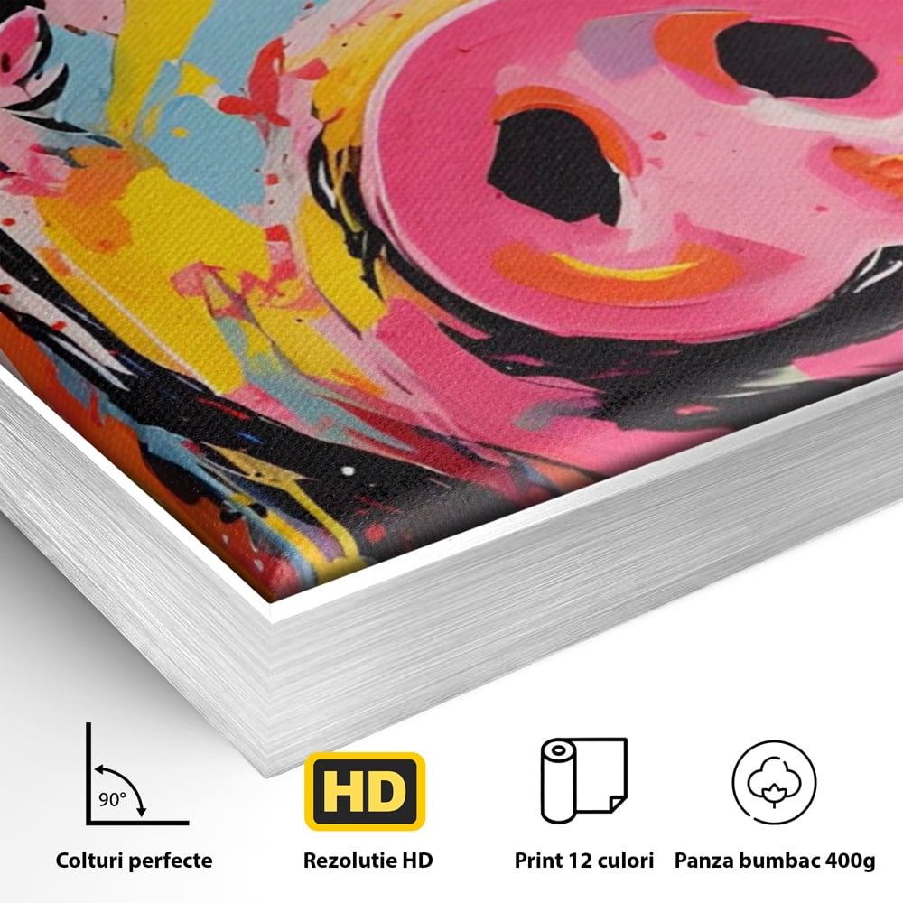 Tablou Canvas Premium LuxCanva® A1542, Colorful Pig , Room, Animal, Porc, Multicolor, Decorativ, Living, Culori Vibrante