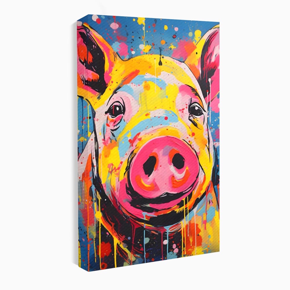 Tablou Canvas Premium LuxCanva® A1542, Colorful Pig , Room, Animal, Porc, Multicolor, Decorativ, Living, Culori Vibrante