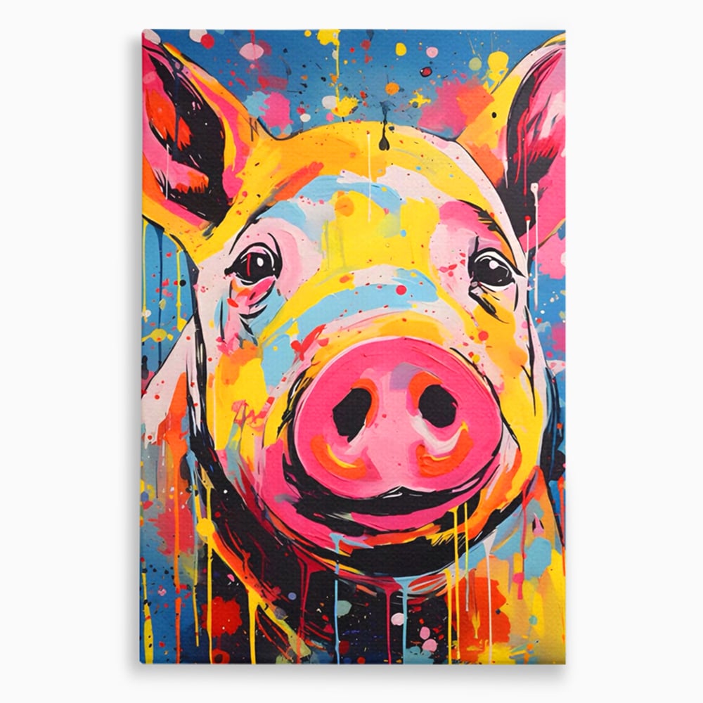 Tablou Canvas Premium LuxCanva® A1542, Colorful Pig , Room, Animal, Porc, Multicolor, Decorativ, Living, Culori Vibrante
