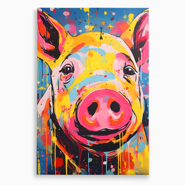 Tablou Canvas Premium LuxCanva® A1542, Colorful Pig , Room, Animal, Porc, Multicolor, Decorativ, Living, Culori Vibrante