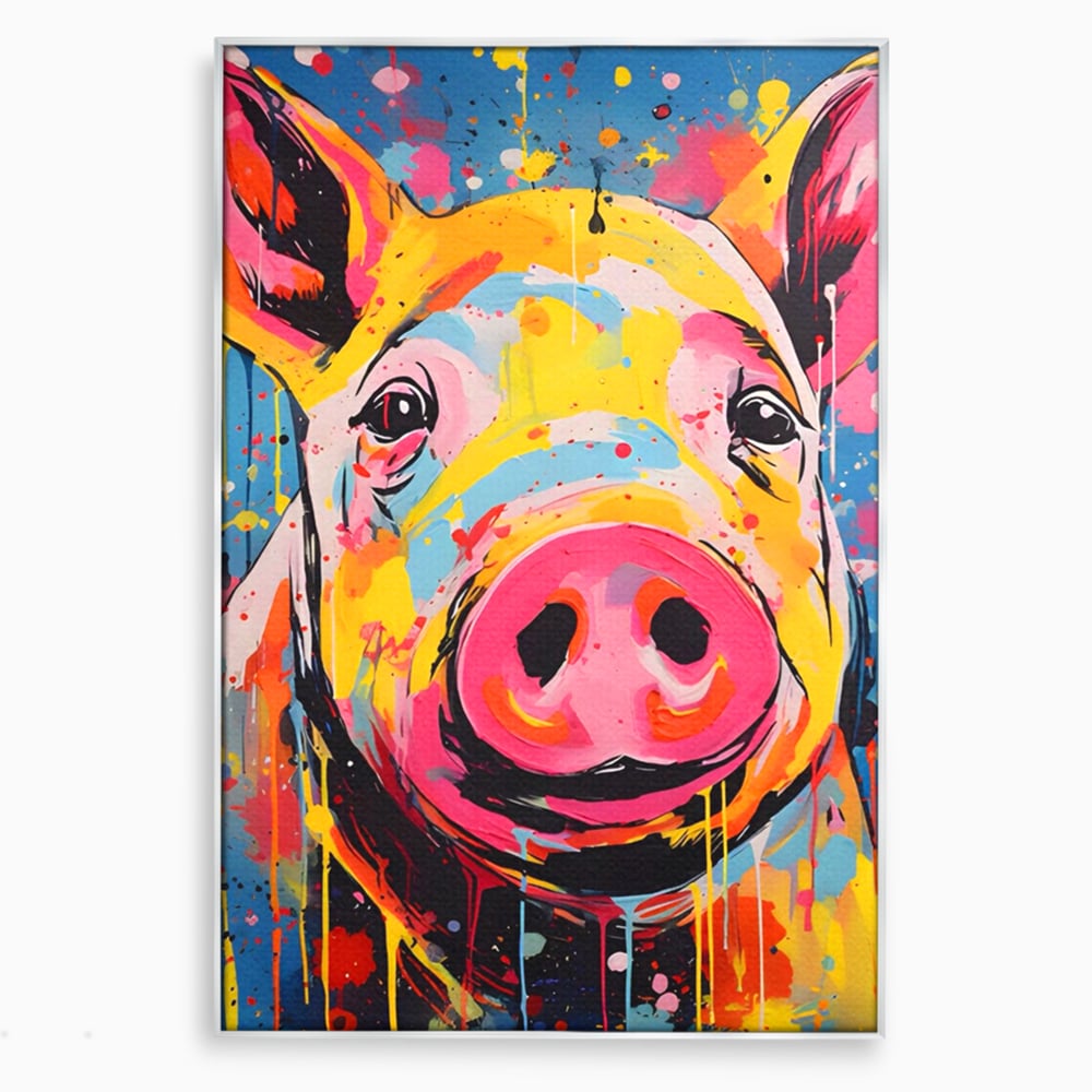 Tablou Canvas Premium LuxCanva® A1542, Colorful Pig , Room, Animal, Porc, Multicolor, Decorativ, Living, Culori Vibrante