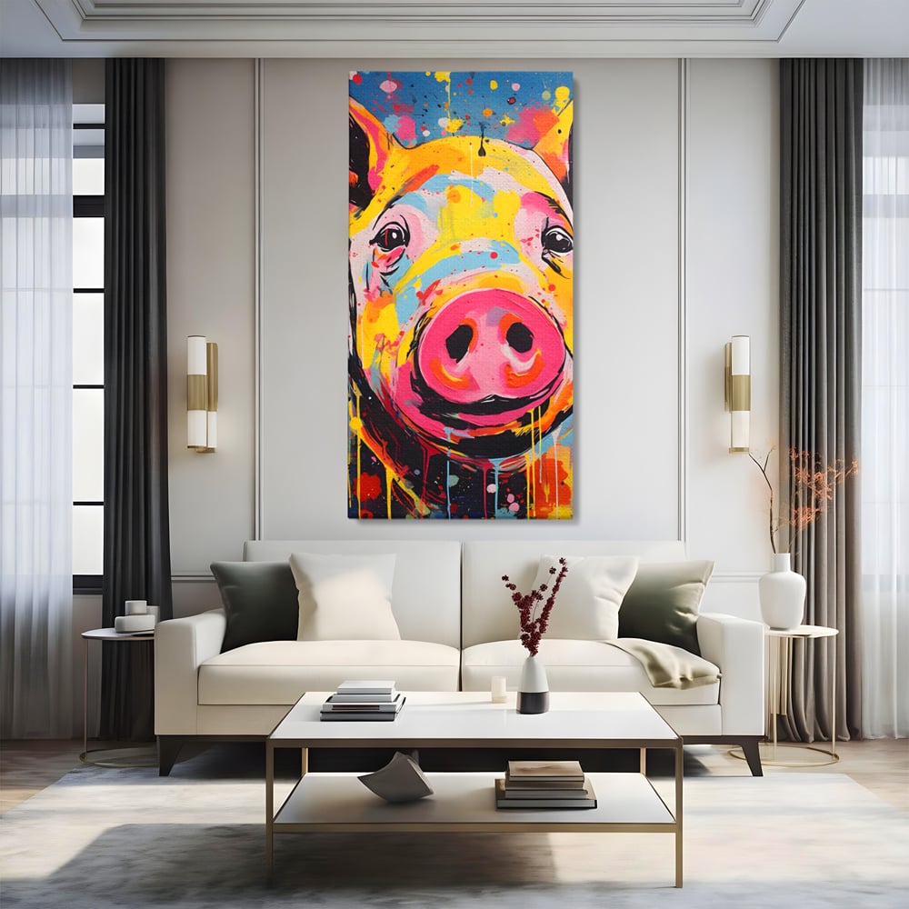 Tablou Canvas Premium LuxCanva® A1542, Colorful Pig , Room, Animal, Porc, Multicolor, Decorativ, Living, Culori Vibrante