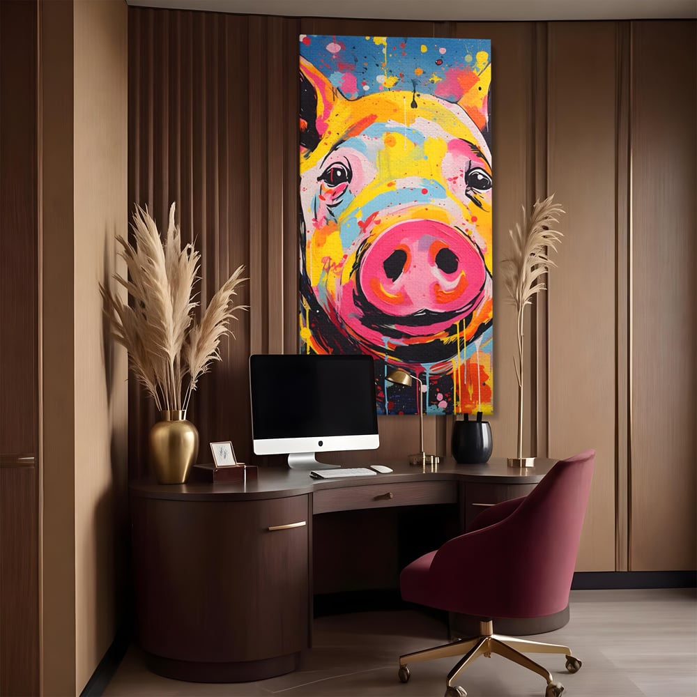 Tablou Canvas Premium LuxCanva® A1542, Colorful Pig , Room, Animal, Porc, Multicolor, Decorativ, Living, Culori Vibrante