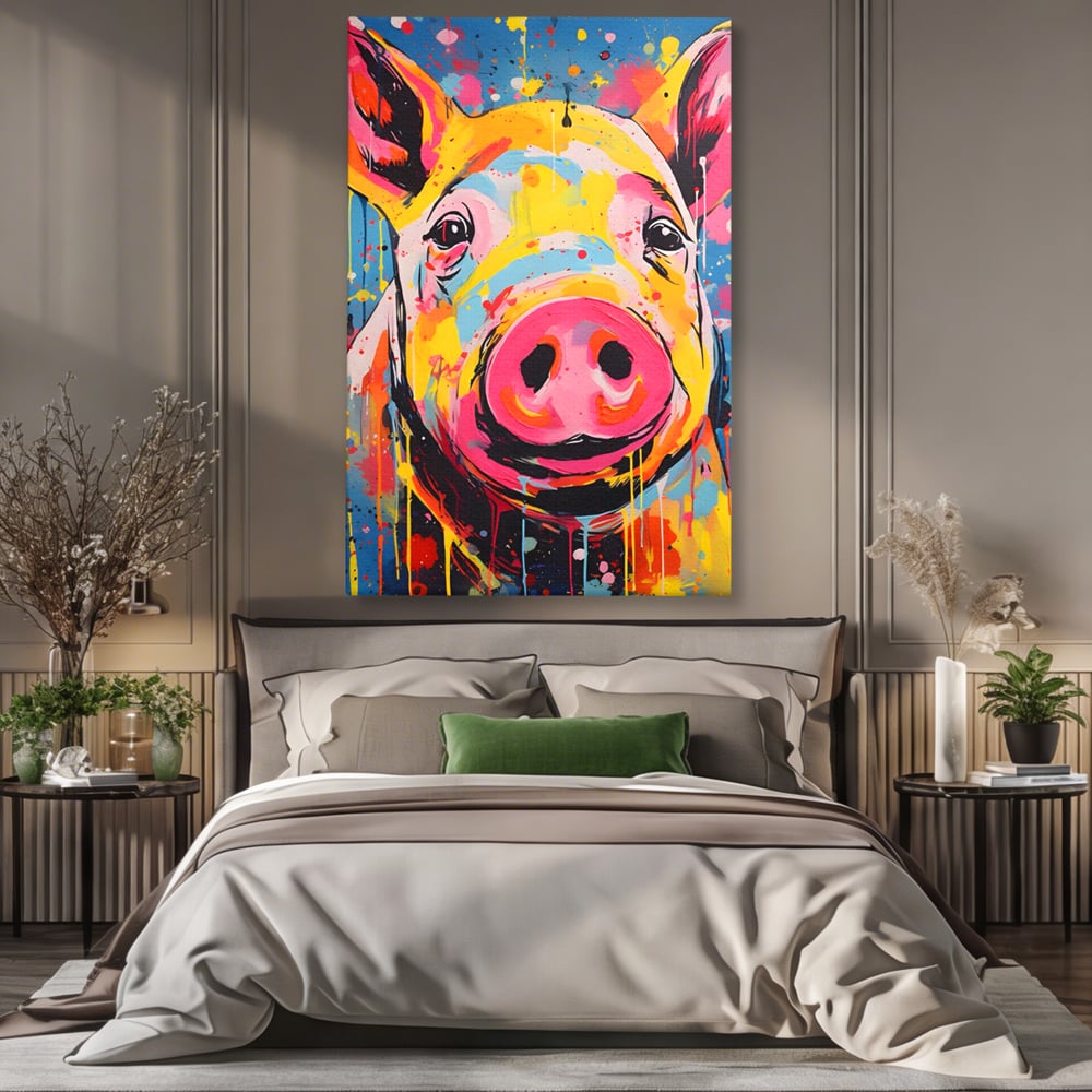 Tablou Canvas Premium LuxCanva® A1542, Colorful Pig , Room, Animal, Porc, Multicolor, Decorativ, Living, Culori Vibrante
