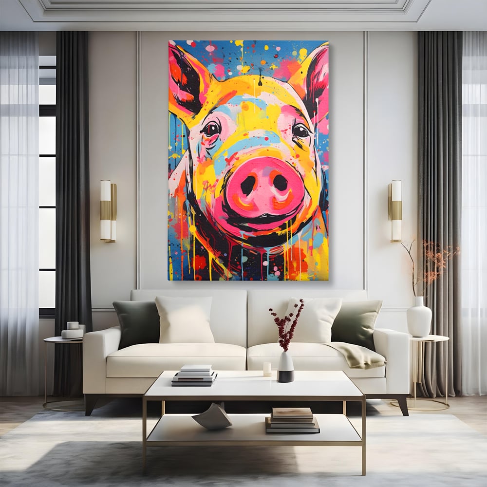 Tablou Canvas Premium LuxCanva® A1542, Colorful Pig , Room, Animal, Porc, Multicolor, Decorativ, Living, Culori Vibrante