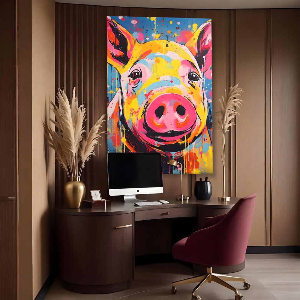 Tablou Canvas Premium LuxCanva® A1542, Colorful Pig , Room, Animal, Porc, Multicolor, Decorativ, Living, Culori Vibrante