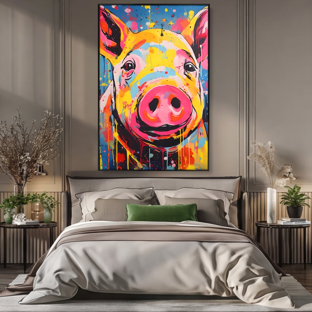 Tablou Canvas Premium LuxCanva® A1542, Colorful Pig , Room, Animal, Porc, Multicolor, Decorativ, Living, Culori Vibrante