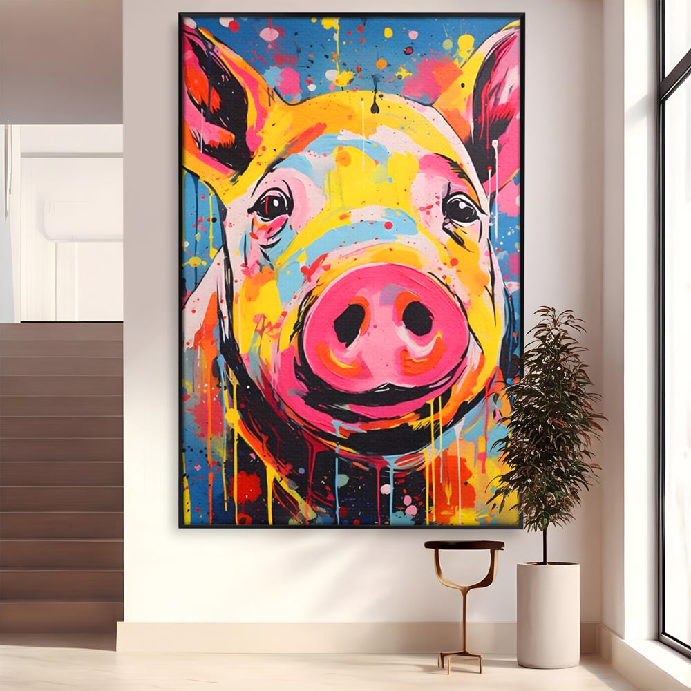 Tablou Canvas Premium LuxCanva® A1542, Colorful Pig , Room, Animal, Porc, Multicolor, Decorativ, Living, Culori Vibrante