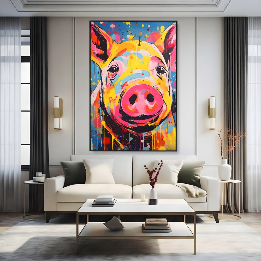 Tablou Canvas Premium LuxCanva® A1542, Colorful Pig , Room, Animal, Porc, Multicolor, Decorativ, Living, Culori Vibrante