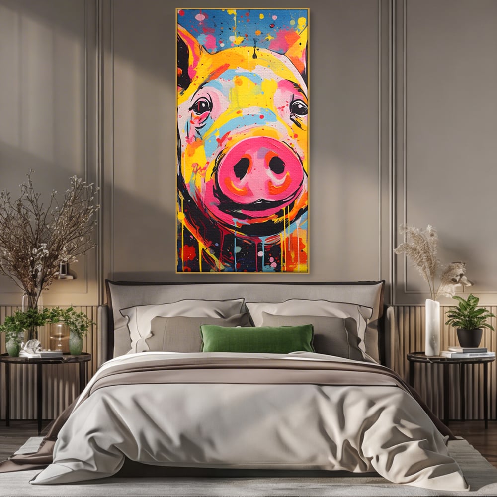 Tablou Canvas Premium LuxCanva® A1542, Colorful Pig , Room, Animal, Porc, Multicolor, Decorativ, Living, Culori Vibrante