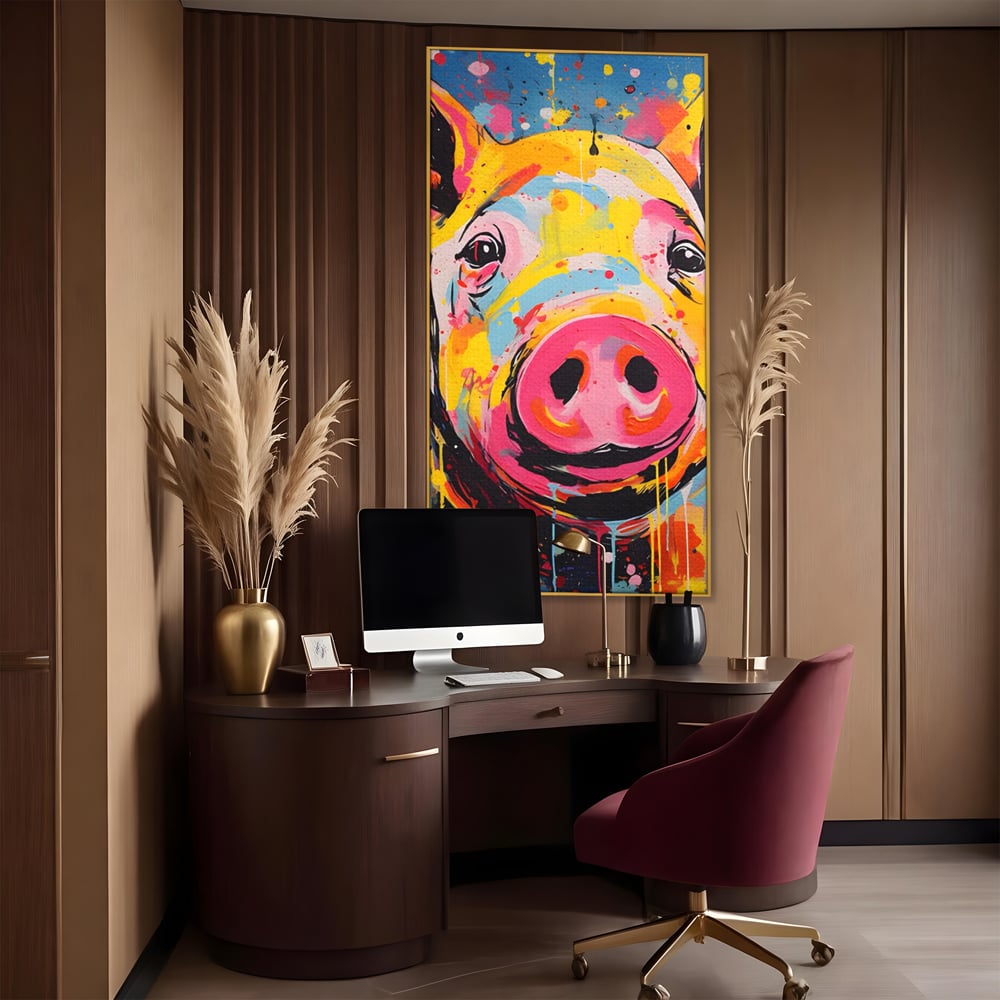 Tablou Canvas Premium LuxCanva® A1542, Colorful Pig , Room, Animal, Porc, Multicolor, Decorativ, Living, Culori Vibrante