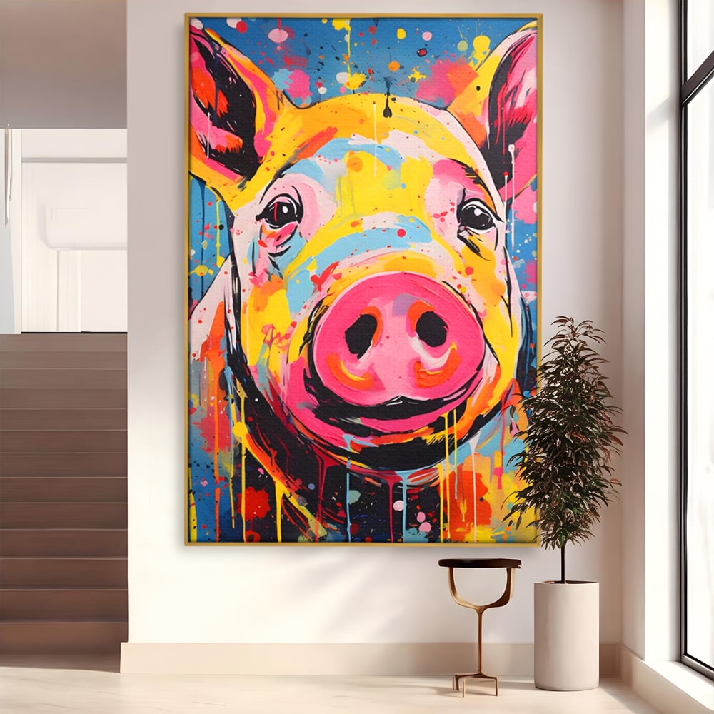 Tablou Canvas Premium LuxCanva® A1542, Colorful Pig , Room, Animal, Porc, Multicolor, Decorativ, Living, Culori Vibrante
