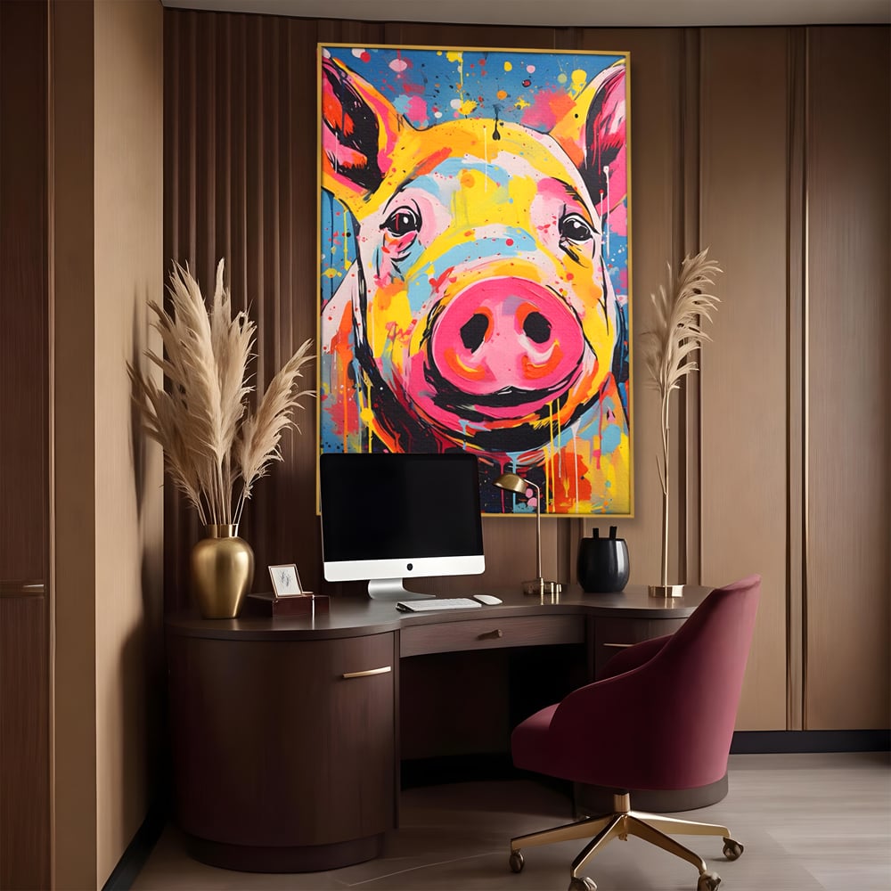 Tablou Canvas Premium LuxCanva® A1542, Colorful Pig , Room, Animal, Porc, Multicolor, Decorativ, Living, Culori Vibrante
