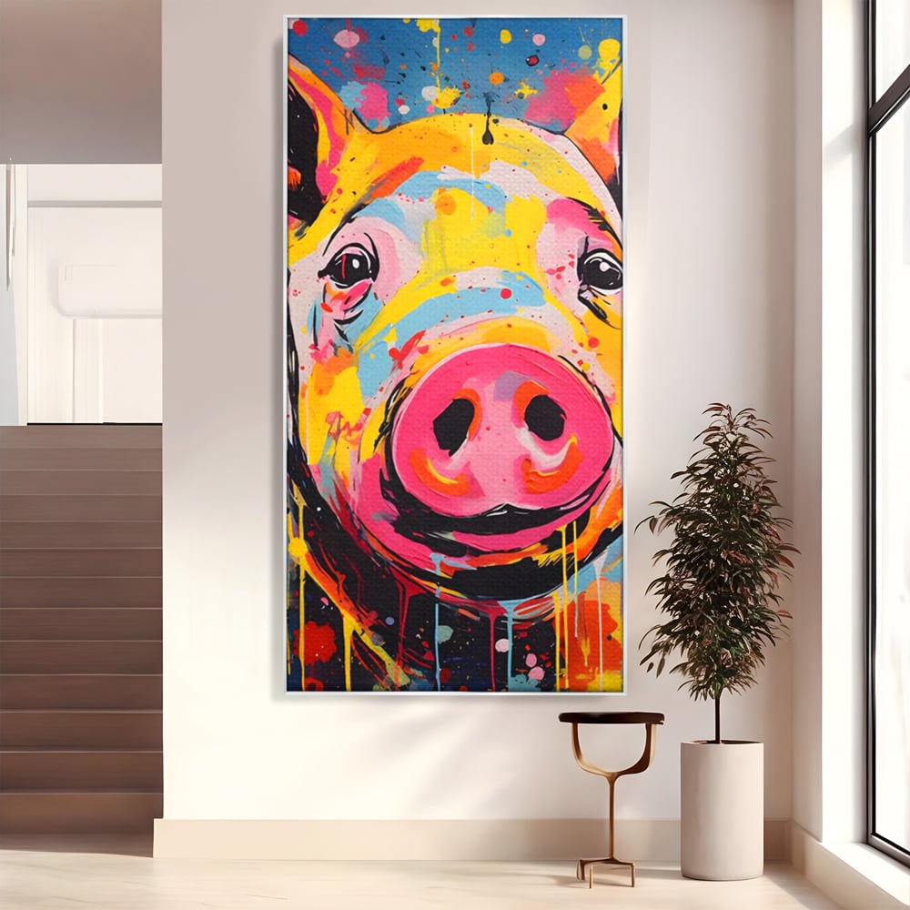 Tablou Canvas Premium LuxCanva® A1542, Colorful Pig , Room, Animal, Porc, Multicolor, Decorativ, Living, Culori Vibrante