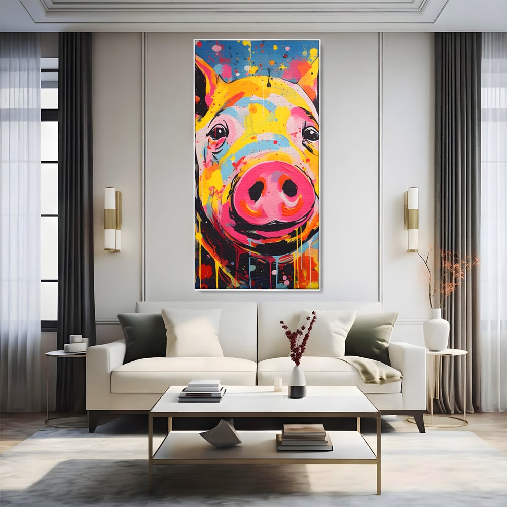 Tablou Canvas Premium LuxCanva® A1542, Colorful Pig , Room, Animal, Porc, Multicolor, Decorativ, Living, Culori Vibrante