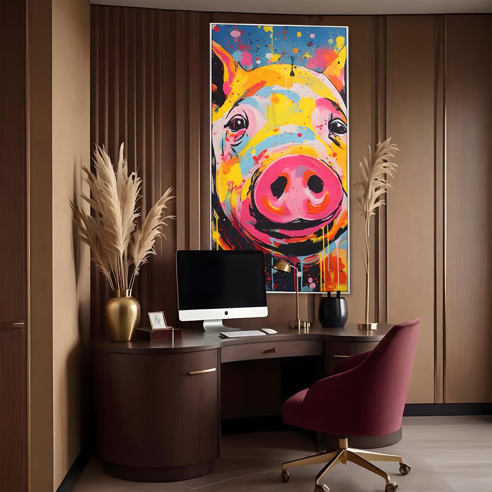 Tablou Canvas Premium LuxCanva® A1542, Colorful Pig , Room, Animal, Porc, Multicolor, Decorativ, Living, Culori Vibrante