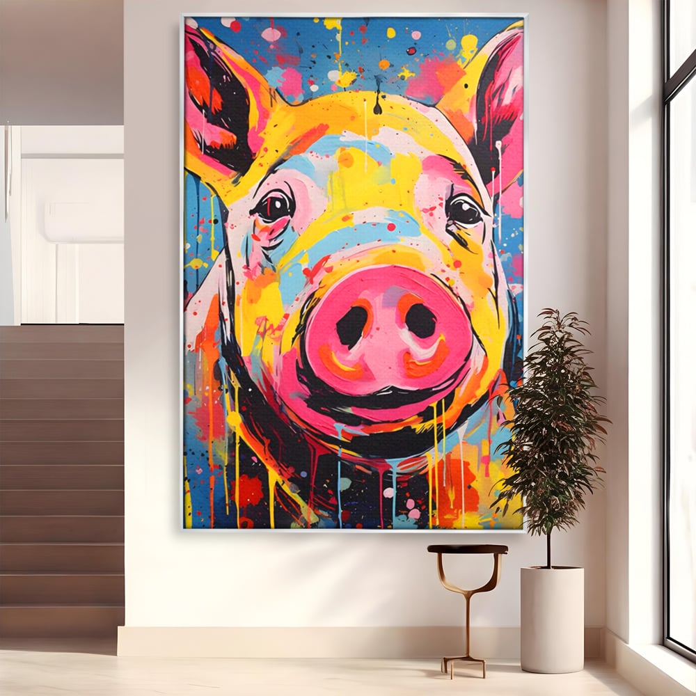 Tablou Canvas Premium LuxCanva® A1542, Colorful Pig , Room, Animal, Porc, Multicolor, Decorativ, Living, Culori Vibrante