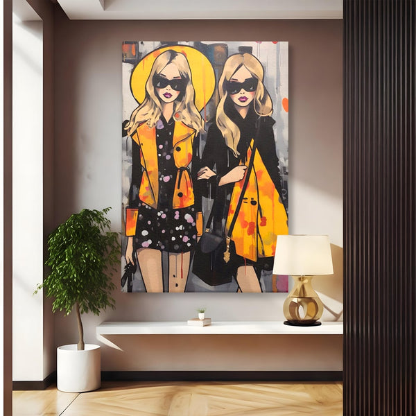 Tablou Canvas Premium LuxCanva® A1543, 2Power Girl , Room, Prietenie, Fete, Modele, Cumparaturi, Living, Culori Vibrante