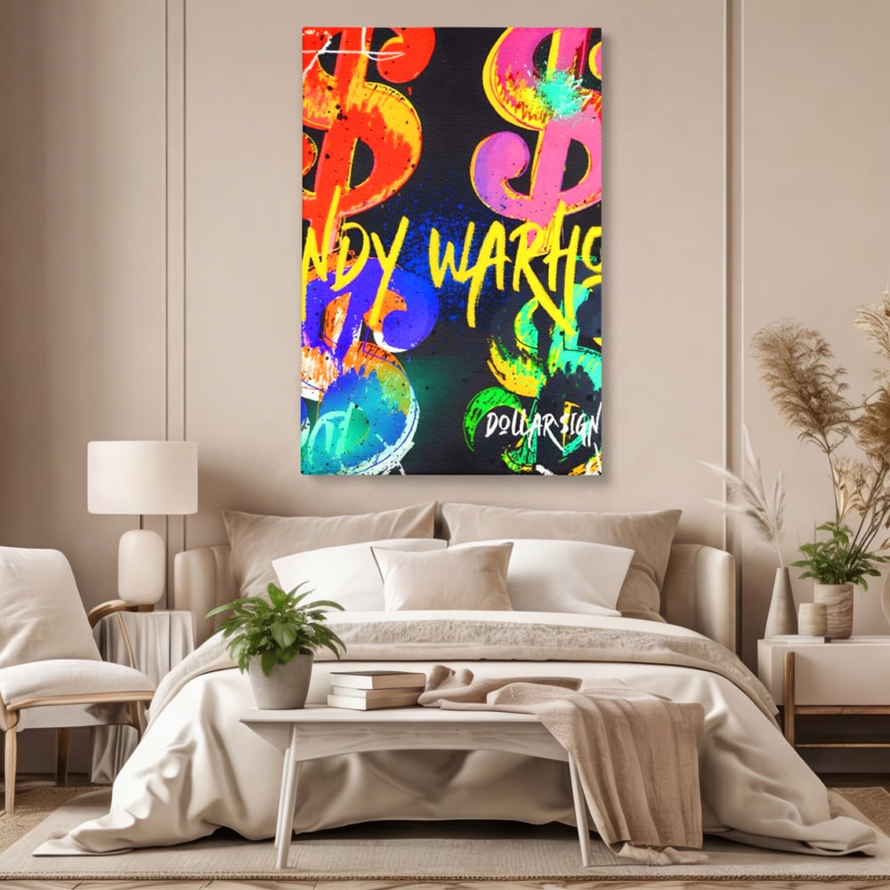 Tablou Canvas Premium LuxCanva® A1544, Dollar Sign , Room, Andy Warhol, Graffiti, Cash, Living, Culori Vibrante