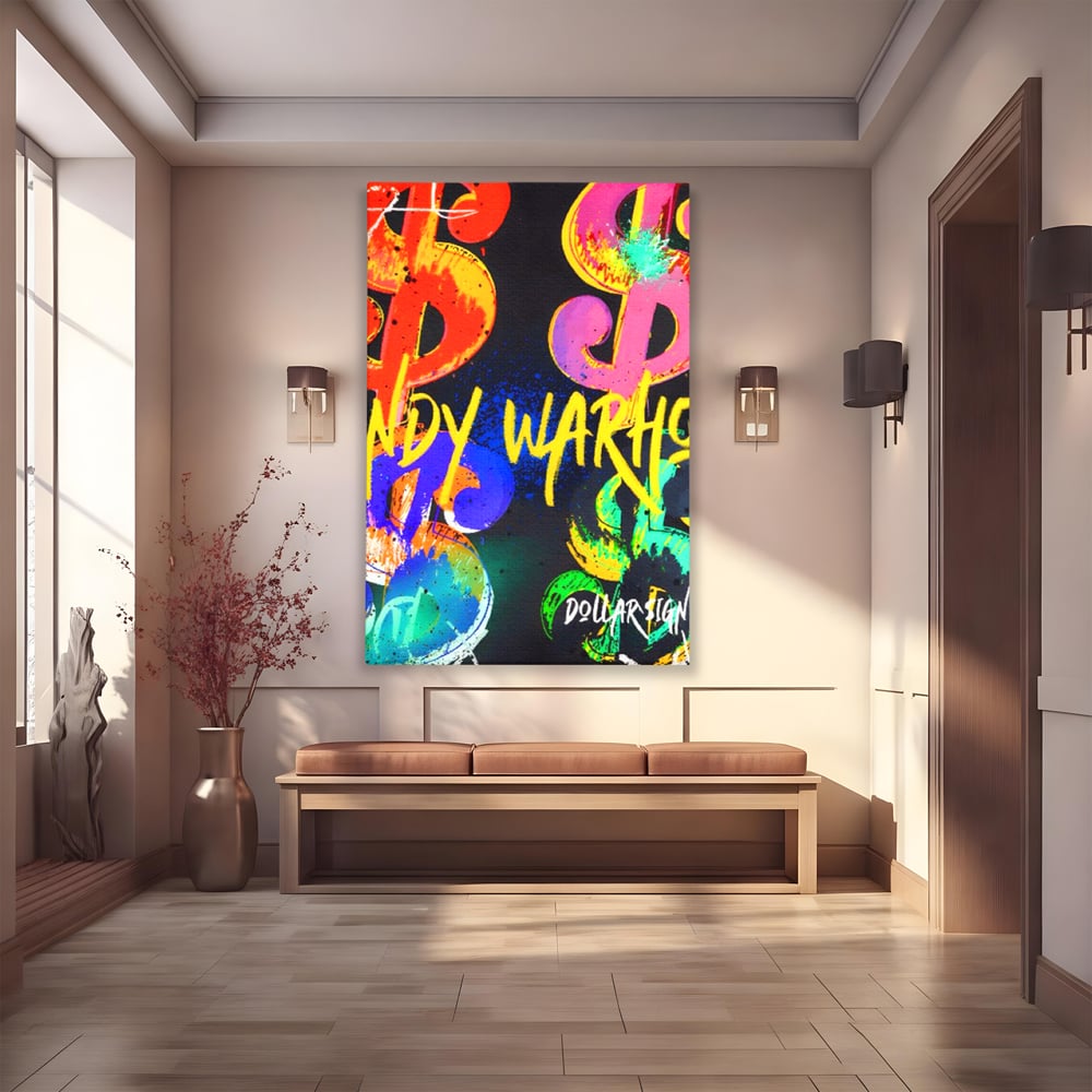 Tablou Canvas Premium LuxCanva® A1544, Dollar Sign , Room, Andy Warhol, Graffiti, Cash, Living, Culori Vibrante