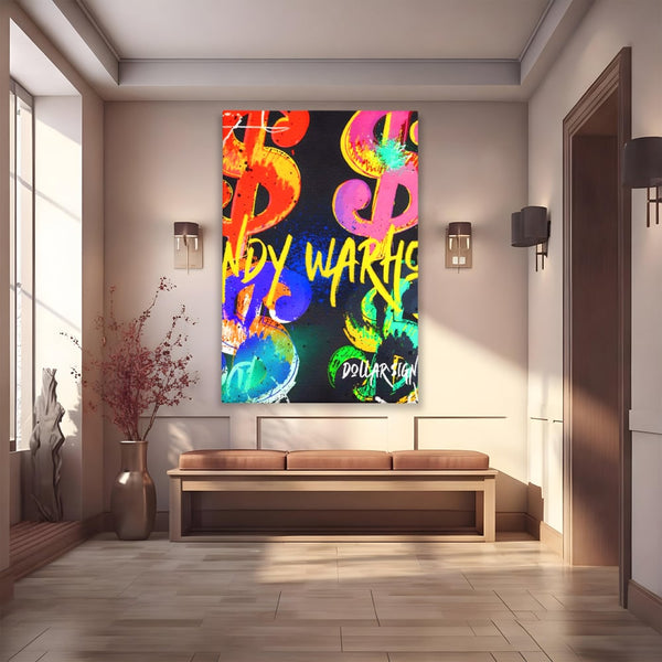 Tablou Canvas Premium LuxCanva® A1544, Dollar Sign , Room, Andy Warhol, Graffiti, Cash, Living, Culori Vibrante