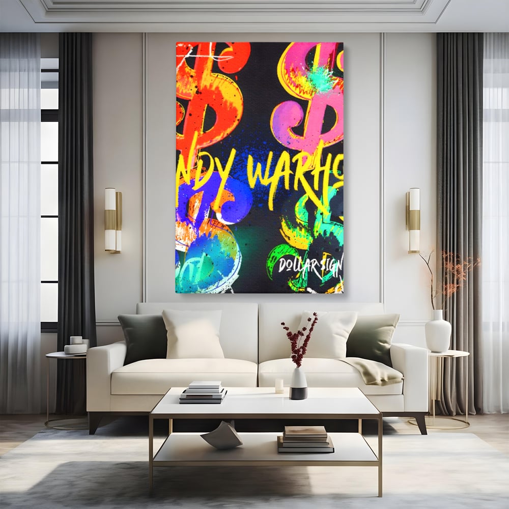 Tablou Canvas Premium LuxCanva® A1544, Dollar Sign , Room, Andy Warhol, Graffiti, Cash, Living, Culori Vibrante