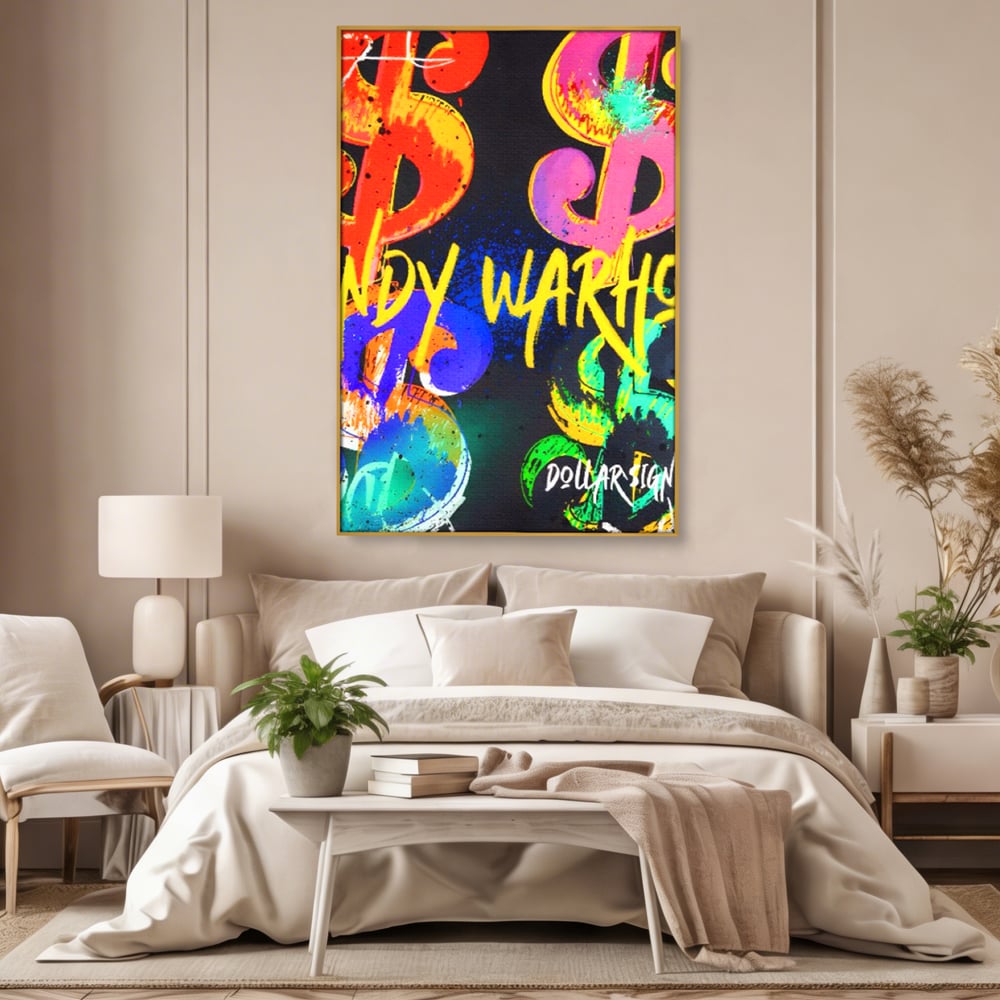 Tablou Canvas Premium LuxCanva® A1544, Dollar Sign , Room, Andy Warhol, Graffiti, Cash, Living, Culori Vibrante