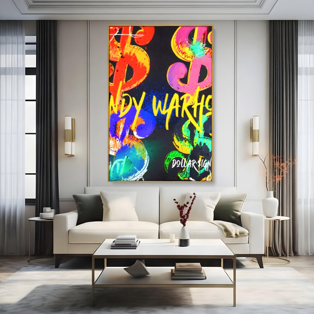 Tablou Canvas Premium LuxCanva® A1544, Dollar Sign , Room, Andy Warhol, Graffiti, Cash, Living, Culori Vibrante