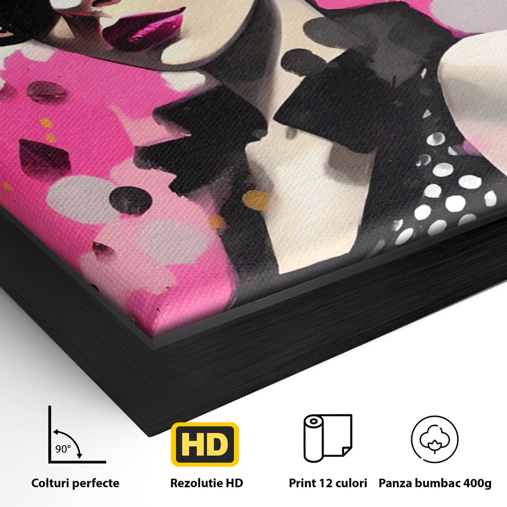 Tablou Canvas Premium LuxCanva® A1549, Black Glass , Decorativ, Dressing, Fata, Cool, Model, Living, Culori Vibrante