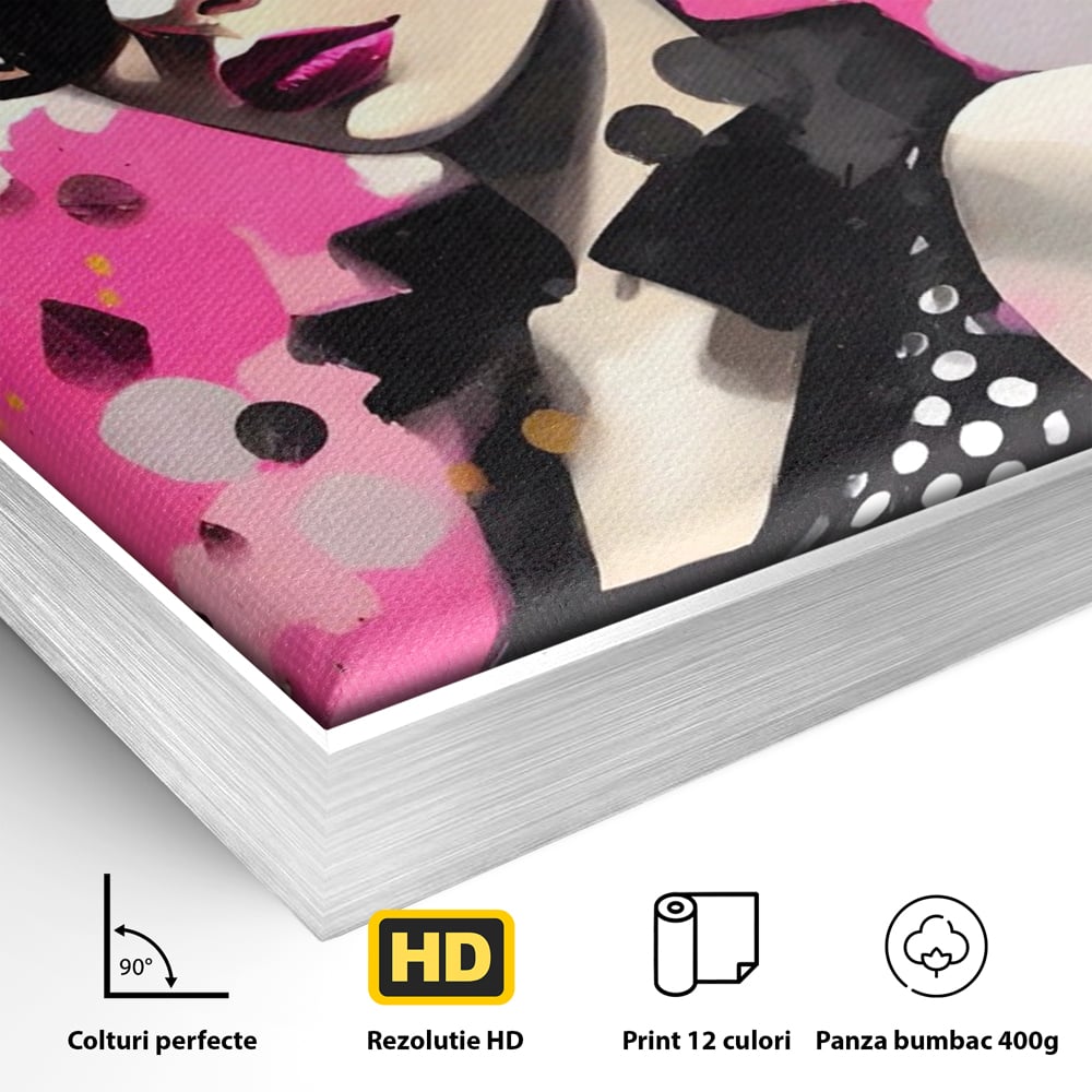 Tablou Canvas Premium LuxCanva® A1549, Black Glass , Decorativ, Dressing, Fata, Cool, Model, Living, Culori Vibrante