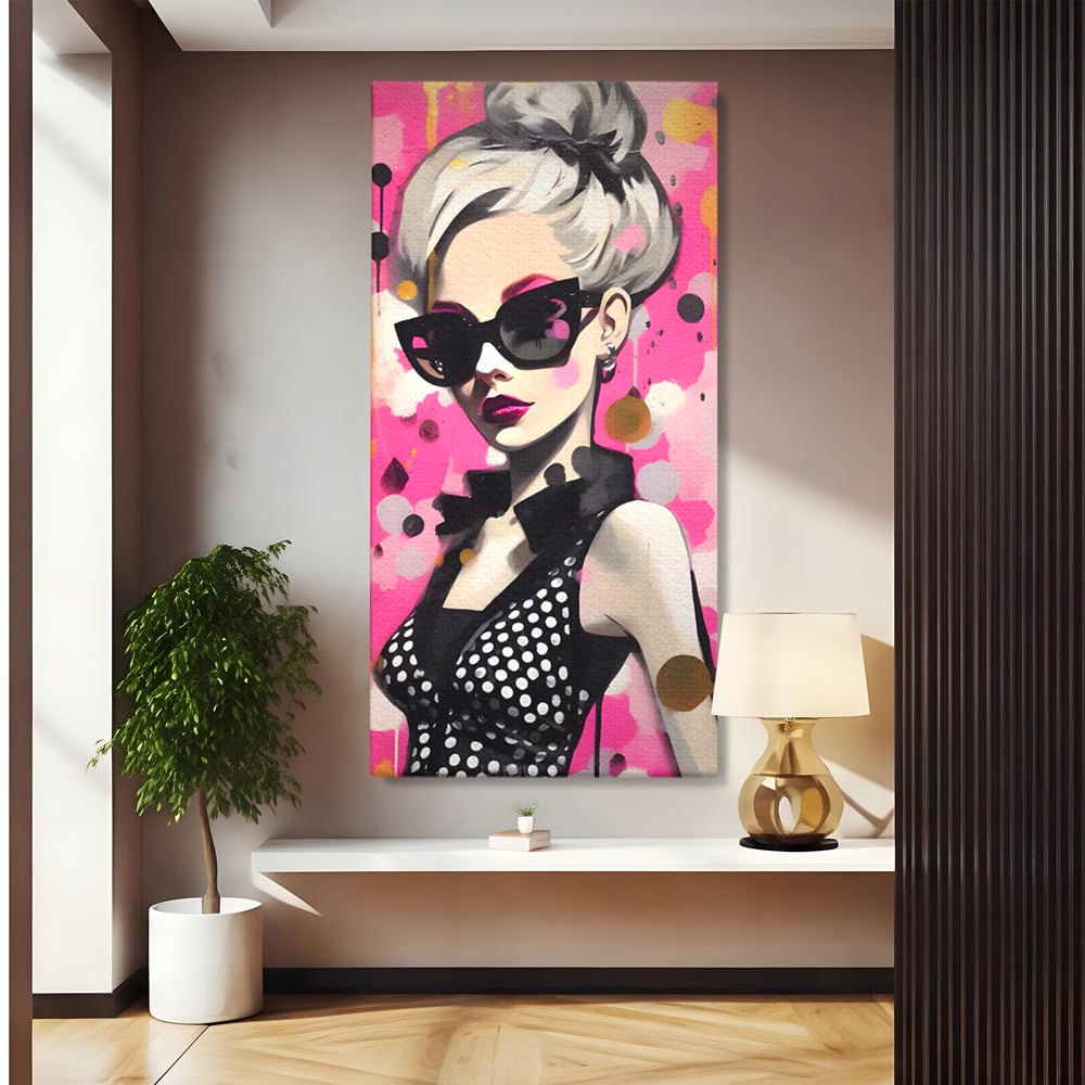 Tablou Canvas Premium LuxCanva® A1549, Black Glass , Decorativ, Dressing, Fata, Cool, Model, Living, Culori Vibrante