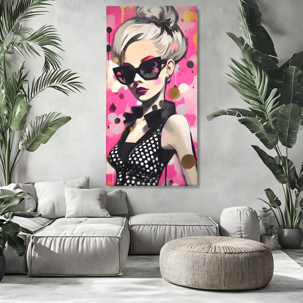 Tablou Canvas Premium LuxCanva® A1549, Black Glass , Decorativ, Dressing, Fata, Cool, Model, Living, Culori Vibrante