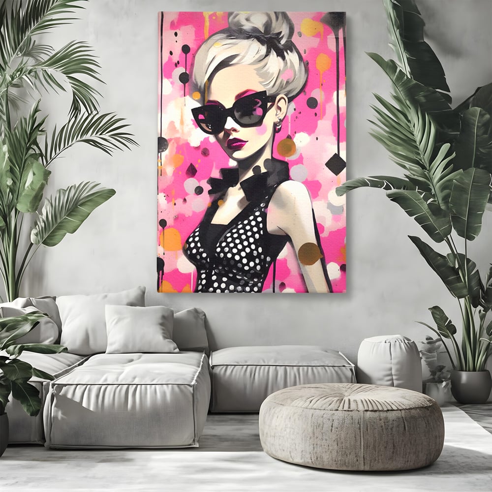 Tablou Canvas Premium LuxCanva® A1549, Black Glass , Decorativ, Dressing, Fata, Cool, Model, Living, Culori Vibrante