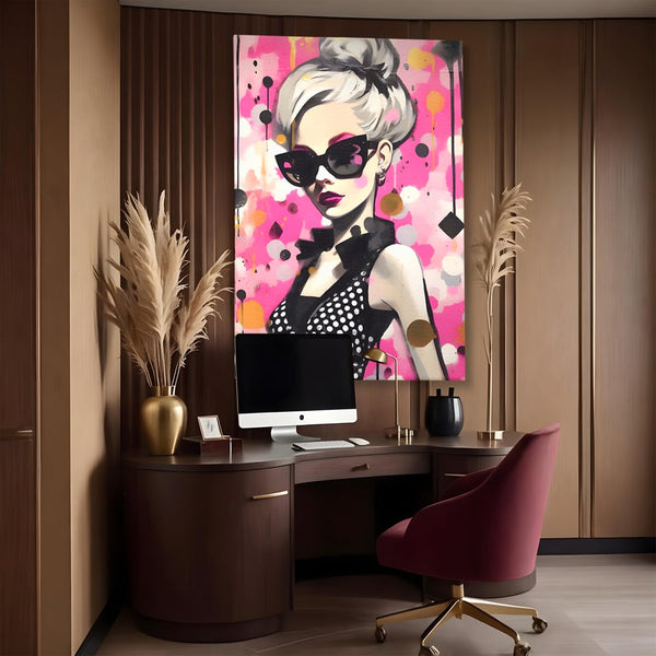 Tablou Canvas Premium LuxCanva® A1549, Black Glass , Decorativ, Dressing, Fata, Cool, Model, Living, Culori Vibrante