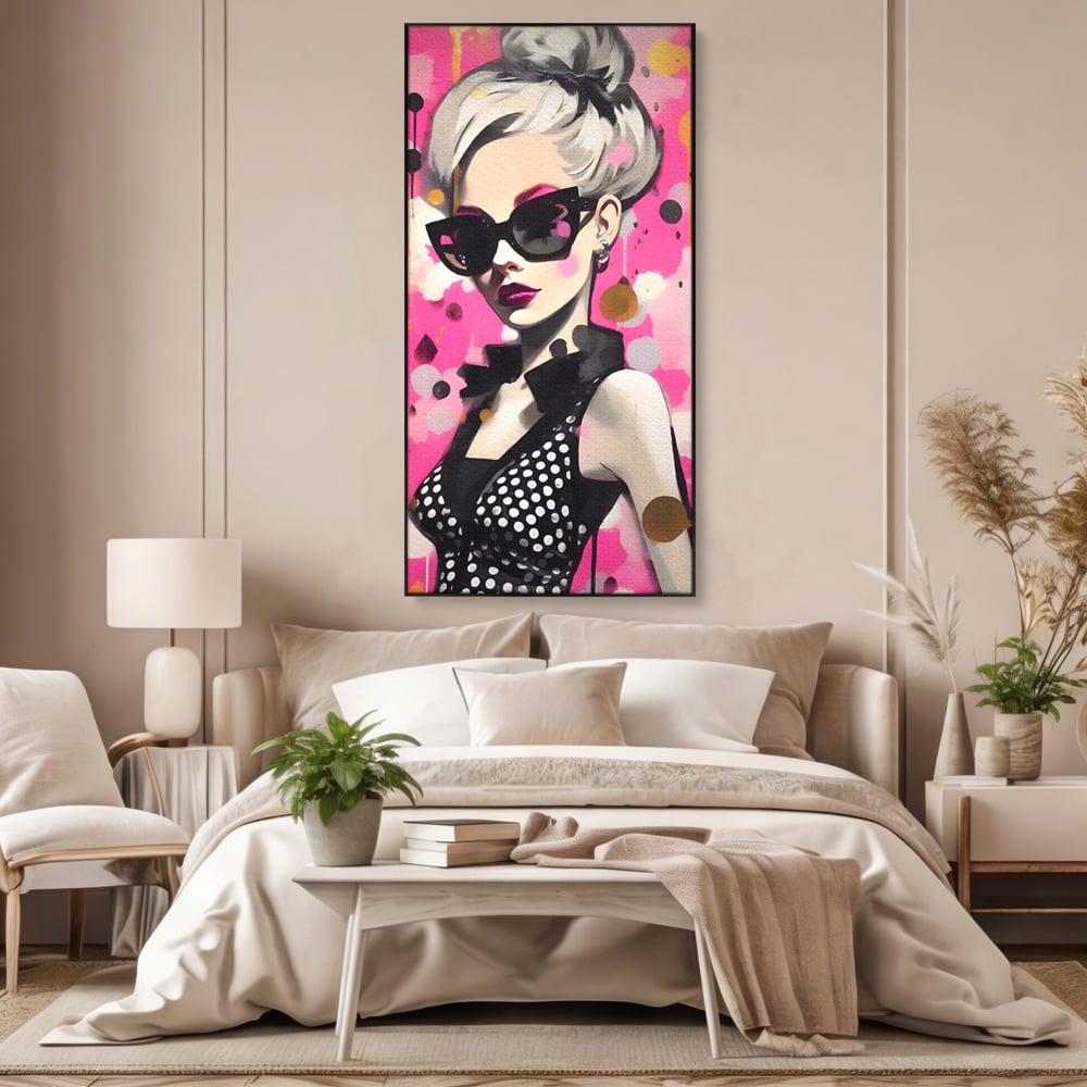Tablou Canvas Premium LuxCanva® A1549, Black Glass , Decorativ, Dressing, Fata, Cool, Model, Living, Culori Vibrante