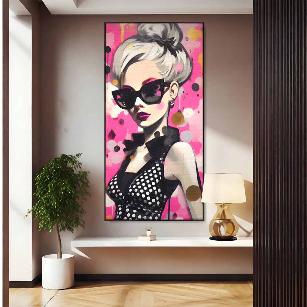 Tablou Canvas Premium LuxCanva® A1549, Black Glass , Decorativ, Dressing, Fata, Cool, Model, Living, Culori Vibrante