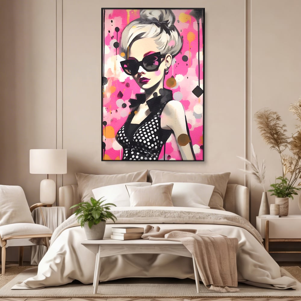 Tablou Canvas Premium LuxCanva® A1549, Black Glass , Decorativ, Dressing, Fata, Cool, Model, Living, Culori Vibrante