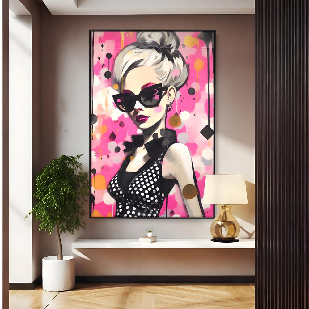 Tablou Canvas Premium LuxCanva® A1549, Black Glass , Decorativ, Dressing, Fata, Cool, Model, Living, Culori Vibrante