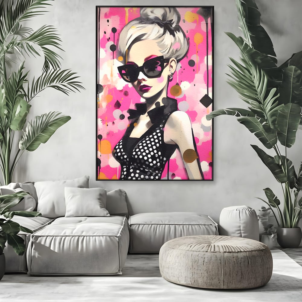 Tablou Canvas Premium LuxCanva® A1549, Black Glass , Decorativ, Dressing, Fata, Cool, Model, Living, Culori Vibrante