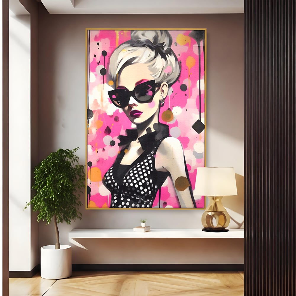 Tablou Canvas Premium LuxCanva® A1549, Black Glass , Decorativ, Dressing, Fata, Cool, Model, Living, Culori Vibrante