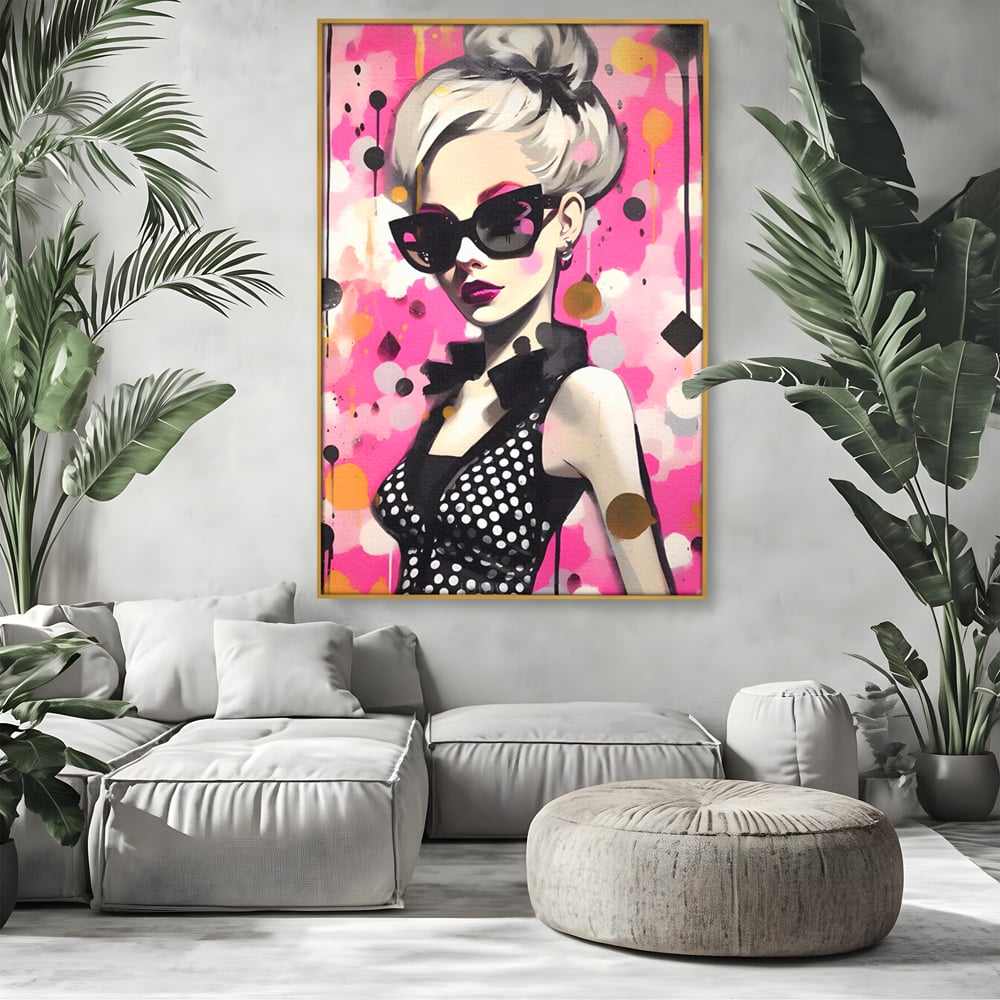 Tablou Canvas Premium LuxCanva® A1549, Black Glass , Decorativ, Dressing, Fata, Cool, Model, Living, Culori Vibrante