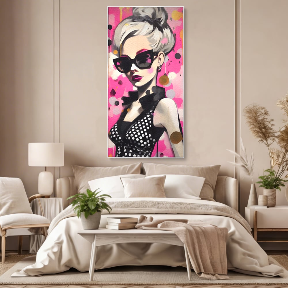 Tablou Canvas Premium LuxCanva® A1549, Black Glass , Decorativ, Dressing, Fata, Cool, Model, Living, Culori Vibrante