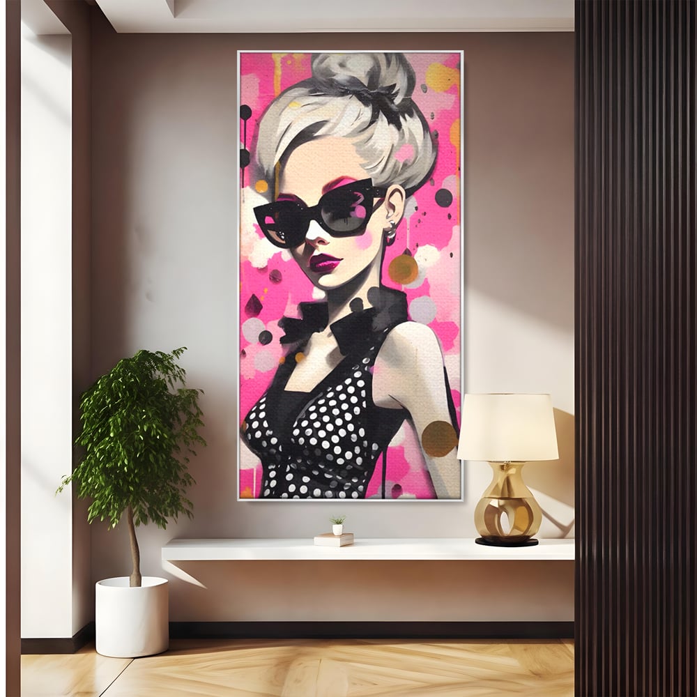 Tablou Canvas Premium LuxCanva® A1549, Black Glass , Decorativ, Dressing, Fata, Cool, Model, Living, Culori Vibrante