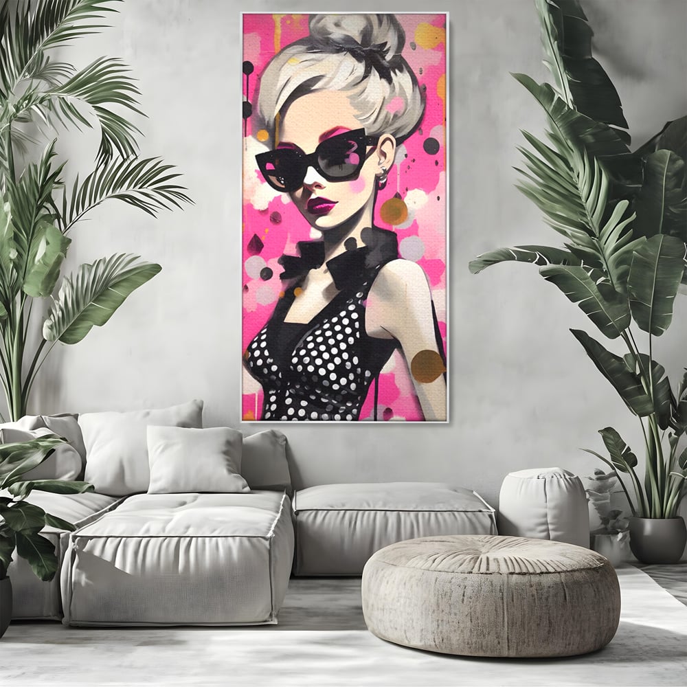 Tablou Canvas Premium LuxCanva® A1549, Black Glass , Decorativ, Dressing, Fata, Cool, Model, Living, Culori Vibrante