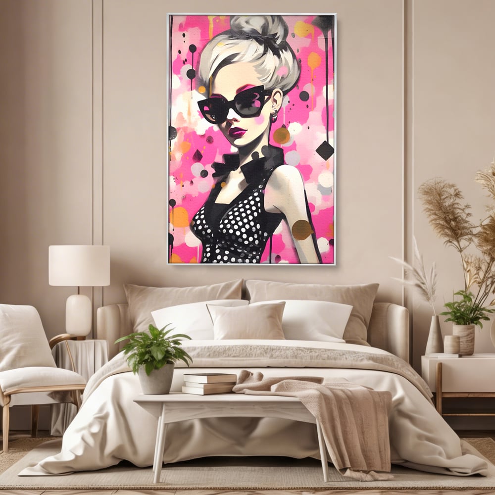 Tablou Canvas Premium LuxCanva® A1549, Black Glass , Decorativ, Dressing, Fata, Cool, Model, Living, Culori Vibrante