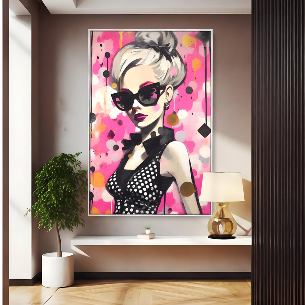 Tablou Canvas Premium LuxCanva® A1549, Black Glass , Decorativ, Dressing, Fata, Cool, Model, Living, Culori Vibrante