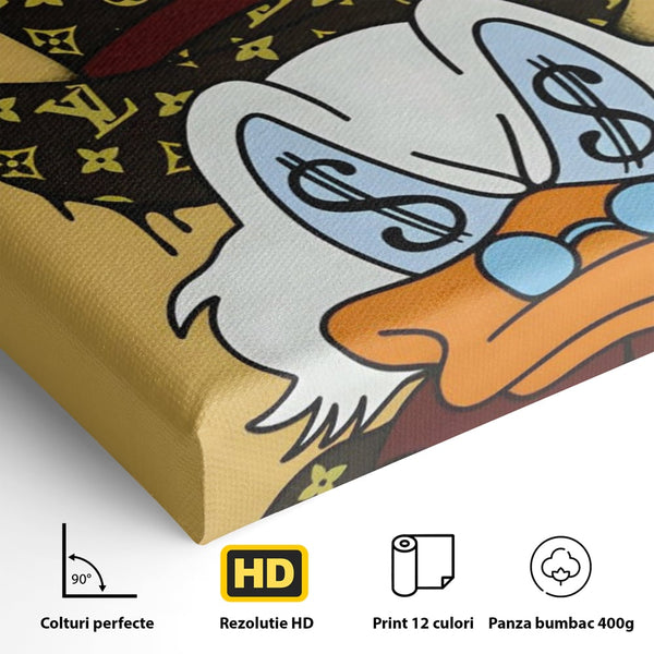 Tablou Canvas Premium, LuxCanva® A1551, Dollar Mr.Scrooge, Decorativ, Camera Copil, Rata, Bani, Vuitton, Desene, Cartoon, Living, Culori Vibrante