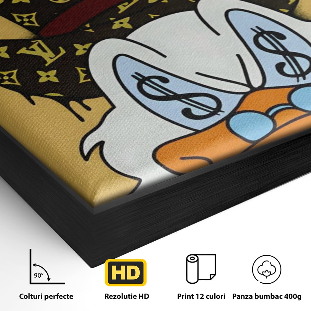 Tablou Canvas Premium, LuxCanva® A1551, Dollar Mr.Scrooge, Decorativ, Camera Copil, Rata, Bani, Vuitton, Desene, Cartoon, Living, Culori Vibrante