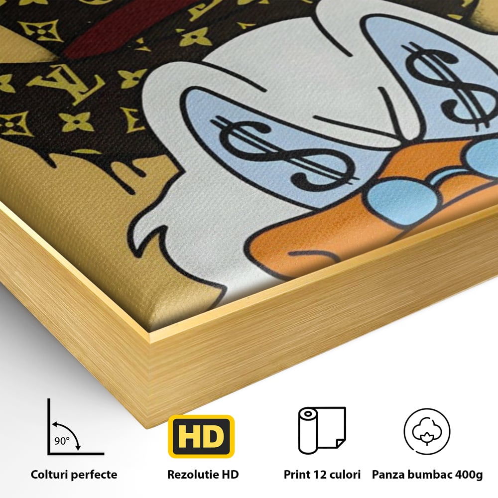 Tablou Canvas Premium, LuxCanva® A1551, Dollar Mr.Scrooge, Decorativ, Camera Copil, Rata, Bani, Vuitton, Desene, Cartoon, Living, Culori Vibrante