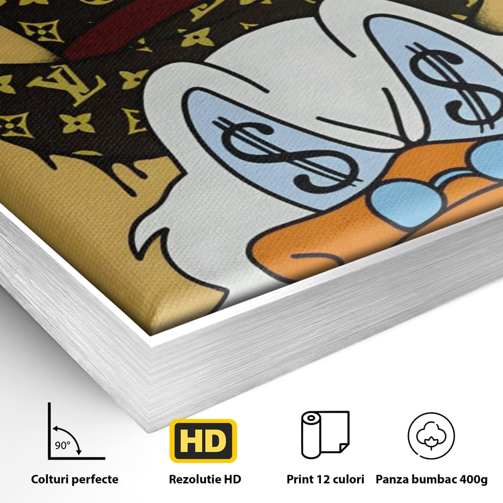Tablou Canvas Premium, LuxCanva® A1551, Dollar Mr.Scrooge, Decorativ, Camera Copil, Rata, Bani, Vuitton, Desene, Cartoon, Living, Culori Vibrante